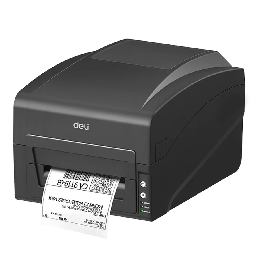 เครื่องพิมพ์สติกเกอร์ 4 นิ้ว แบบใช้ริบบอนได้ (Thermal Transfer) DELI S351 สีดำ