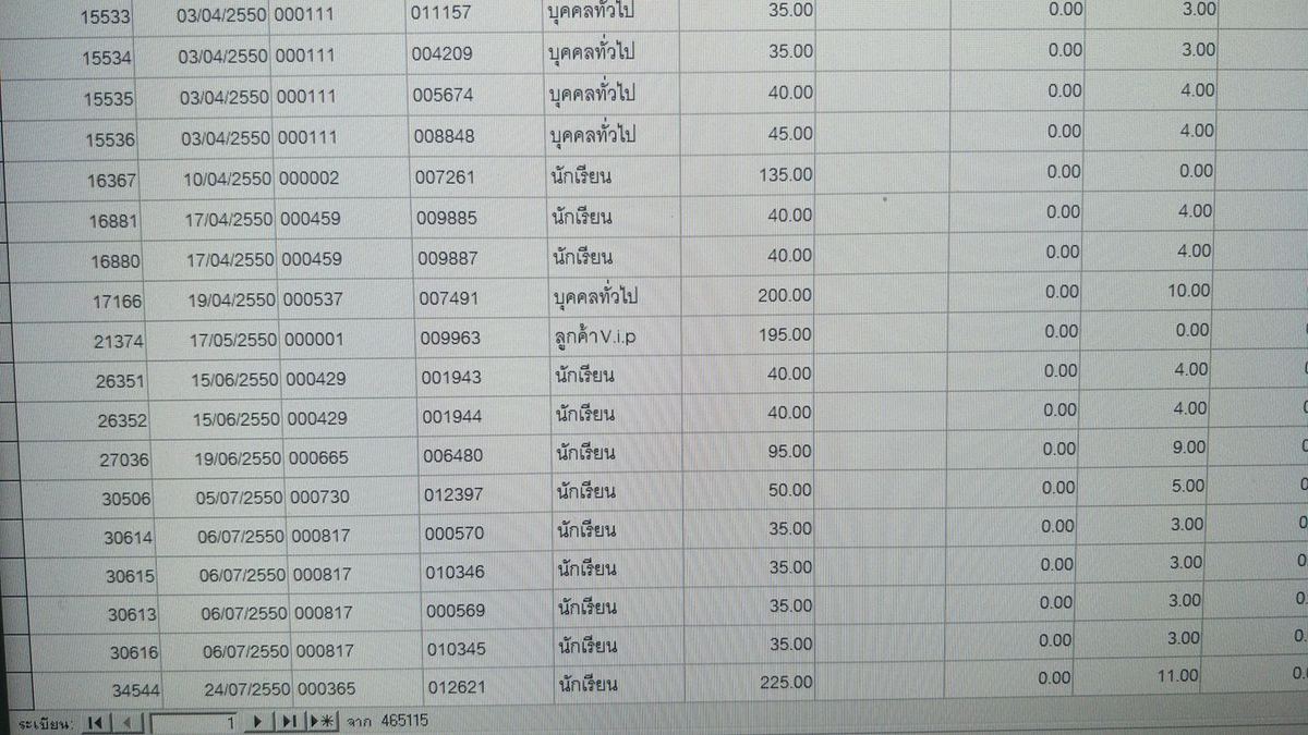 หน้าจอข้อมูลรายการย้อนหลังของร้านตั้งแต่ปี 2550